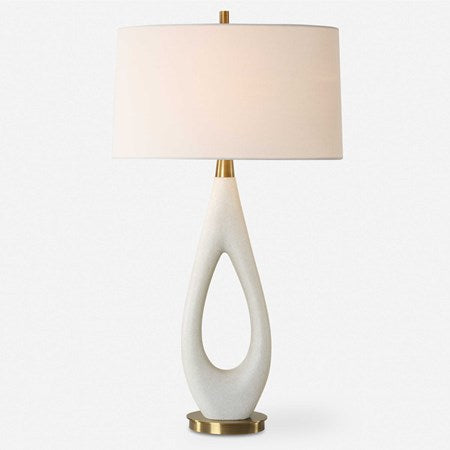 Uttermost Promenade White Stone Table Lamp With Linen Shade - Image 2