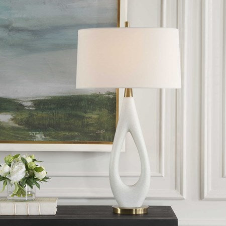 Uttermost Promenade White Stone Table Lamp With Linen Shade - Image 1