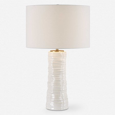 Uttermost Pavlova Gloss White Glazed Porcelain Table Lamp With Linen Shade - Image 2