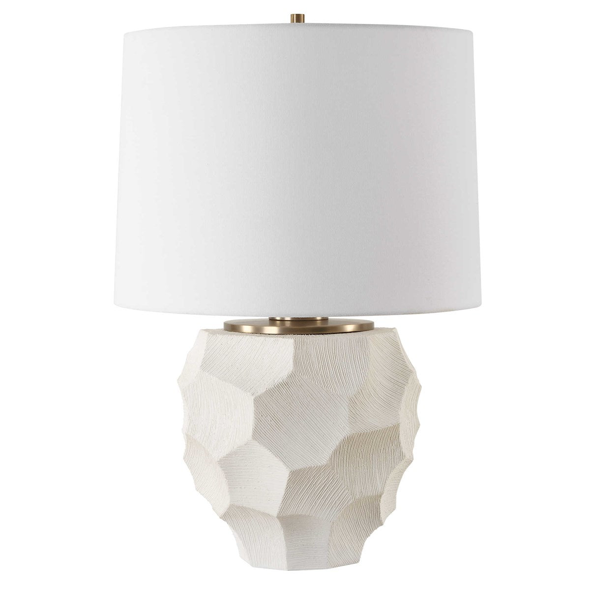 Uttermost On Edge Chalk White Glazed Textured Ceramic Table Lamp With White Linen Shade - Image 3