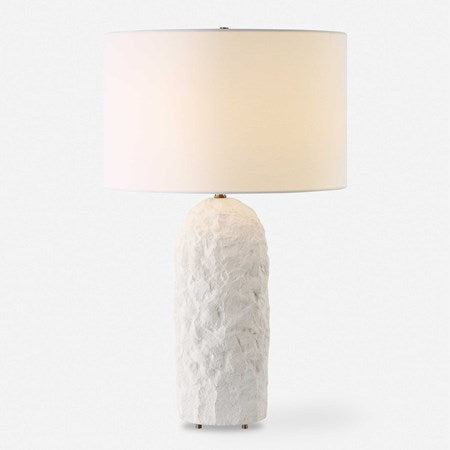 Uttermost Vieste White Sandstone Table Lamp With Linen Shade - Image 2