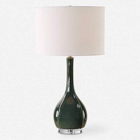 Uttermost Essex Hunter Green Crackled Glaze Ceramic Table Lamp With White Linen Shade - Image 2