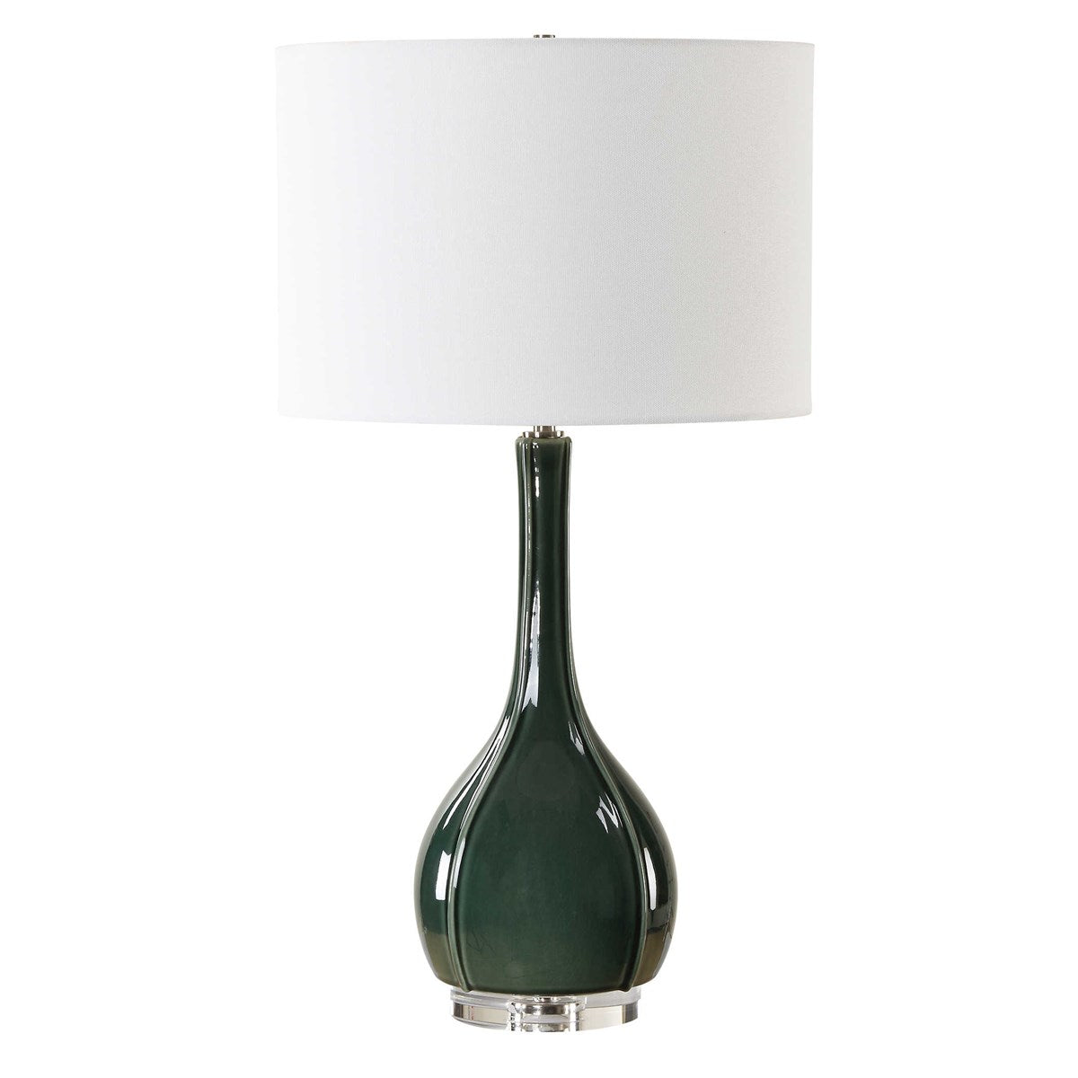 Uttermost Essex Hunter Green Crackled Glaze Ceramic Table Lamp With White Linen Shade - Image 3