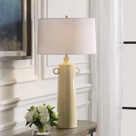 Uttermost Florero Crackled Glaze Ceramic Table Lamp With White Linen Shade - Image 1