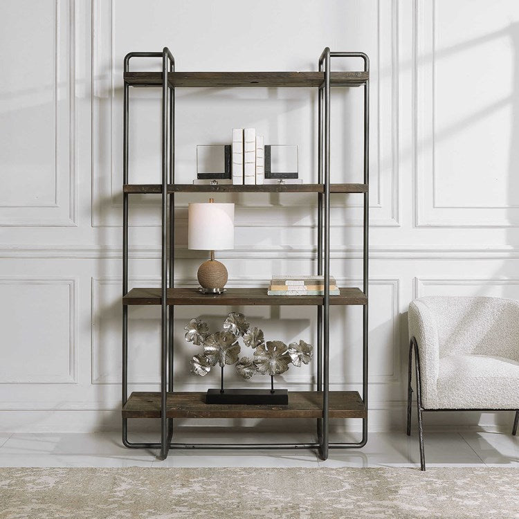 Uttermost Stilo Reclaimed Wood Industrial Style Etagere Bookcase - Image 3