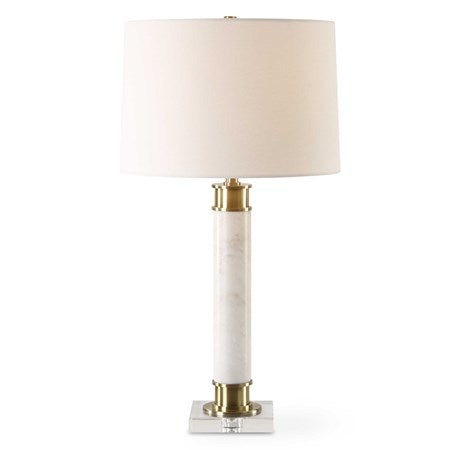Uttermost Plinth White Marble Table Lamp With Linen Shade - Image 2