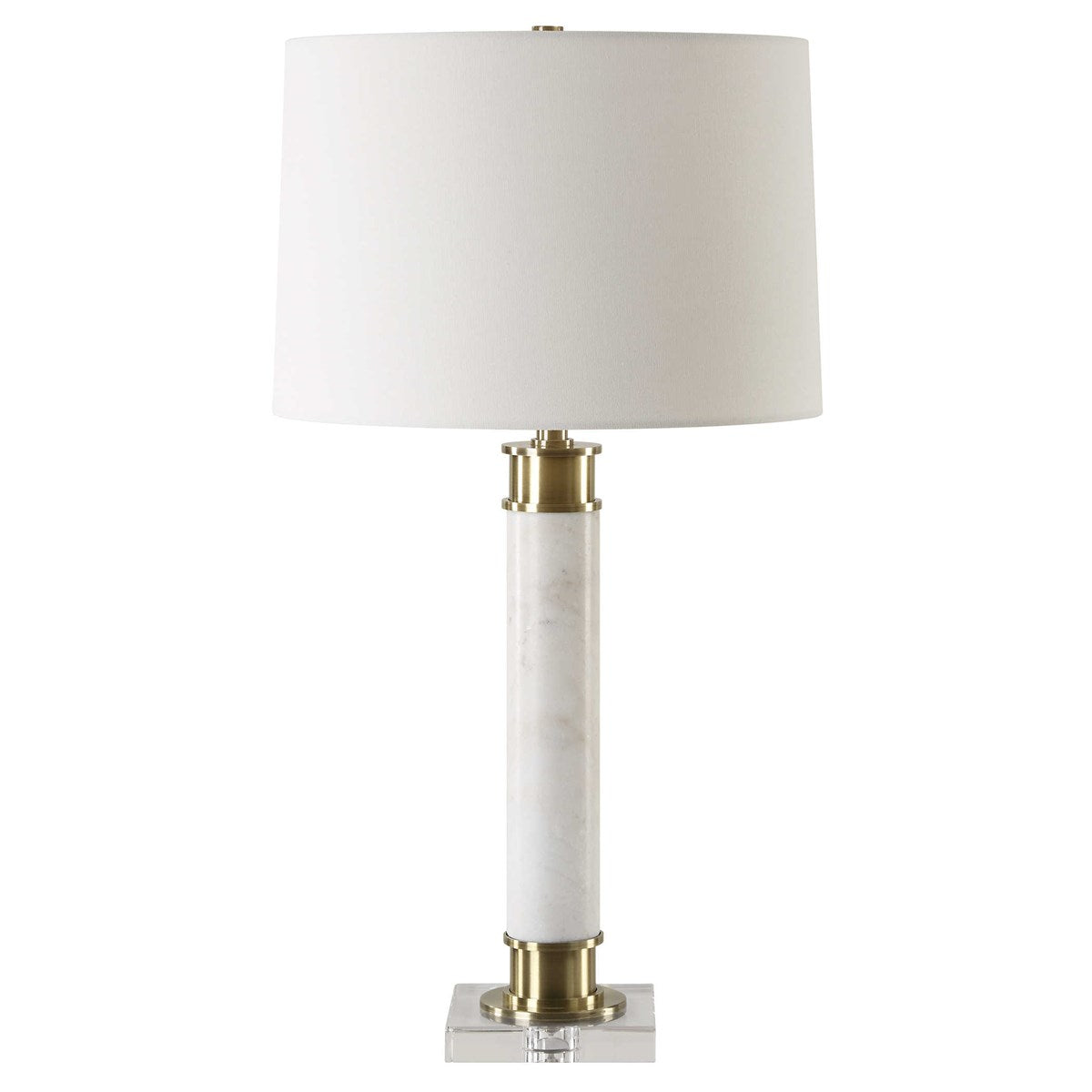 Uttermost Plinth White Marble Table Lamp With Linen Shade - Image 3