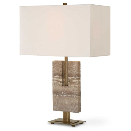 Uttermost Turning Point Travertine Table Lamp With White Linen Shade - Image 2