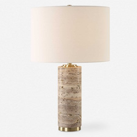 Uttermost Cortado Travertine Table Lamp With White Linen Shade - Image 2