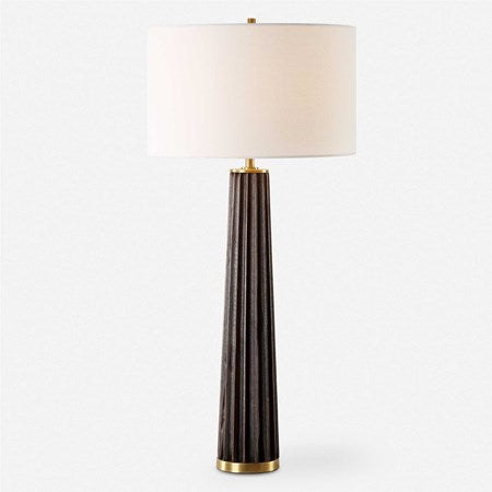 Uttermost Forage Dark Stained Oak Wood Table Lamp With White Linen Shade - Image 3