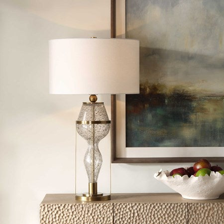Uttermost Out Of Time Seeded Glass Table Lamp With Linen Shade - Image 1