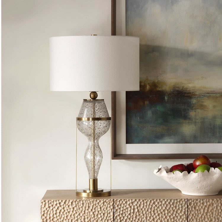 Uttermost Out Of Time Seeded Glass Table Lamp With Linen Shade - Image 3