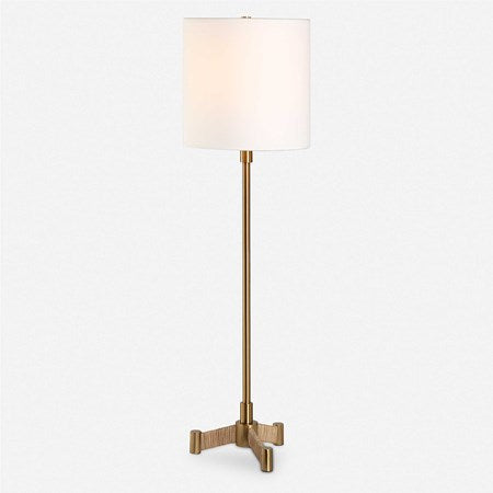 Uttermost Lautoka Brass Buffet Lamp With White Linen Shade - Image 2