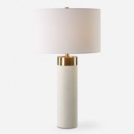 Uttermost Wessex White Faux Shagreen and Brushed Brass Table Lamp With Linen Shade - Image 2