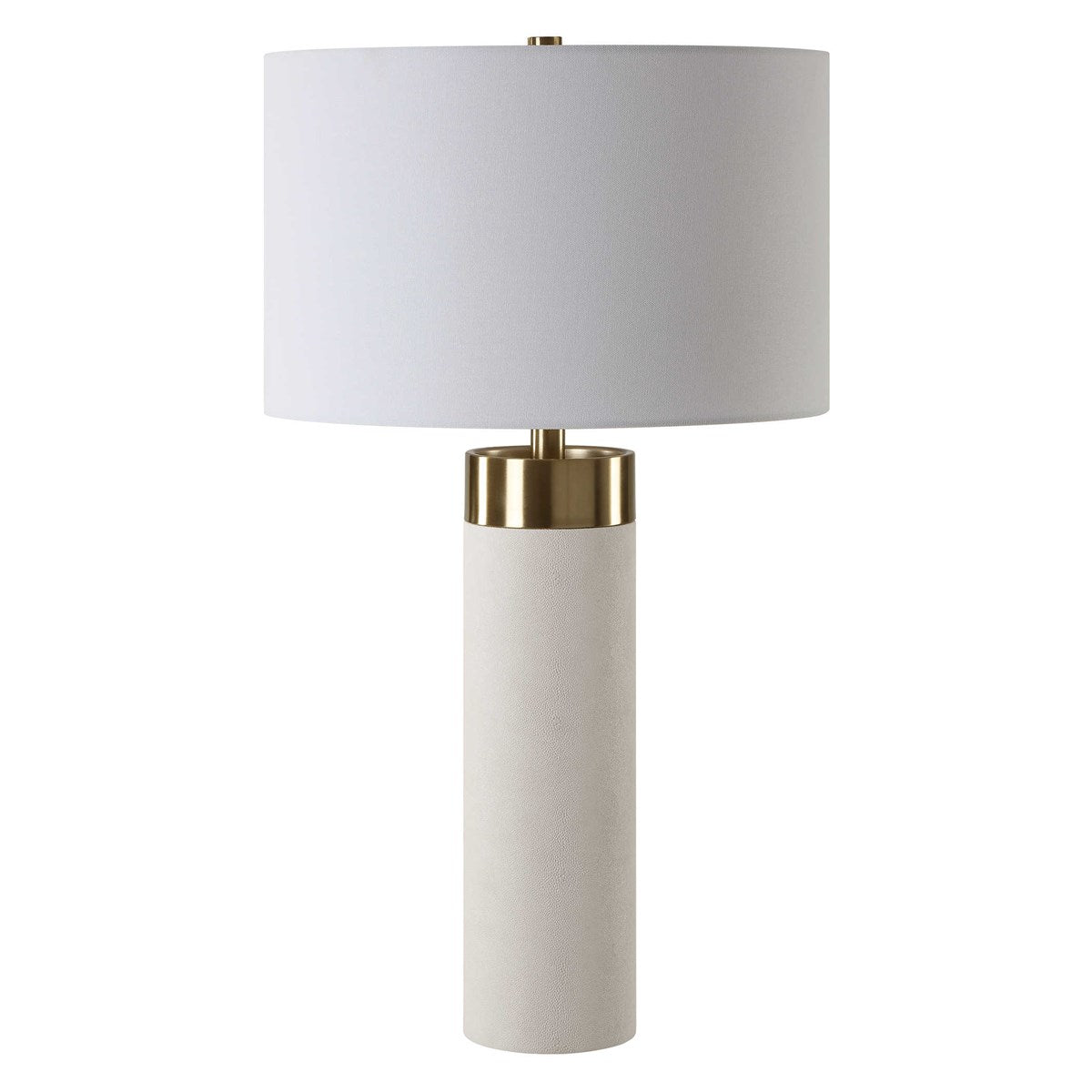 Uttermost Wessex White Faux Shagreen and Brushed Brass Table Lamp With Linen Shade - Image 3
