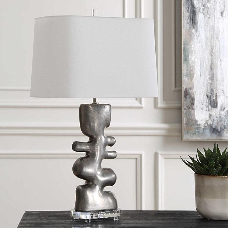 Uttermost Free Flowing Nickel Glaze Table Lamp With White Linen Shade - Image 2