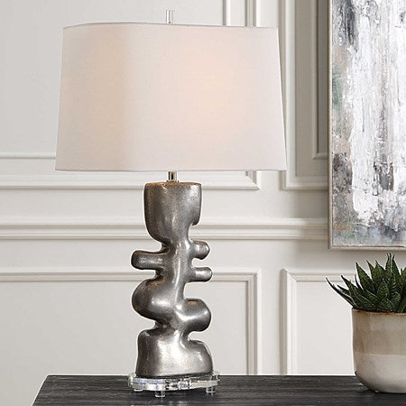 Uttermost Free Flowing Nickel Glaze Table Lamp With White Linen Shade - Image 1