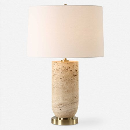 Uttermost Aubrey Travertine Table Lamp With White Linen Shade - Image 2