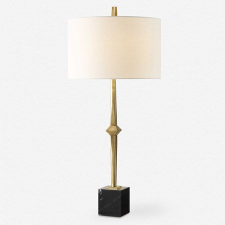 Uttermost Suranne Antiqued Brass and Black Marble Table Lamp With White Linen Shade - Image 2
