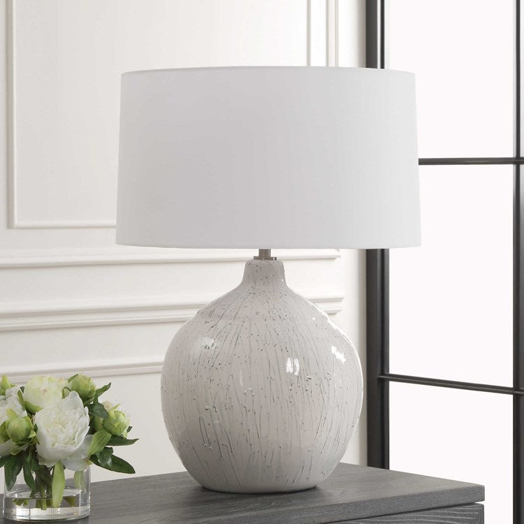 Uttermost Dribble White Glazed Ceramic Table Lamp With Linen Shade - Image 3