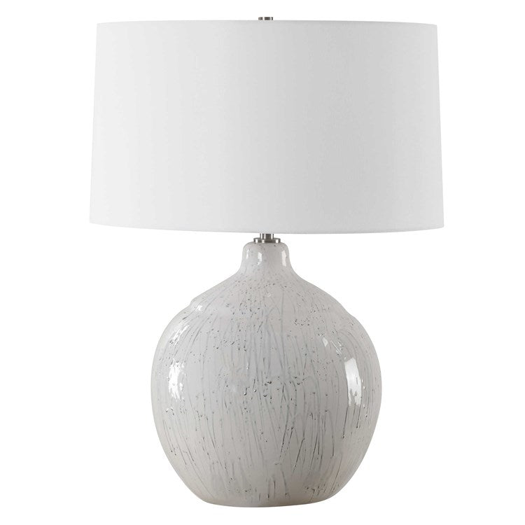 Uttermost Dribble White Glazed Ceramic Table Lamp With Linen Shade - Image 2