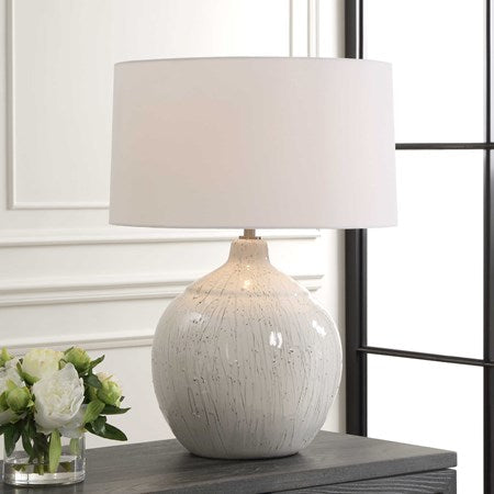 Uttermost Dribble White Glazed Ceramic Table Lamp With Linen Shade - Image 1