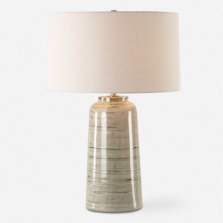 Uttermost Strata Tan Glazed Ceramic Table Lamp With White Linen Shade - Image 2