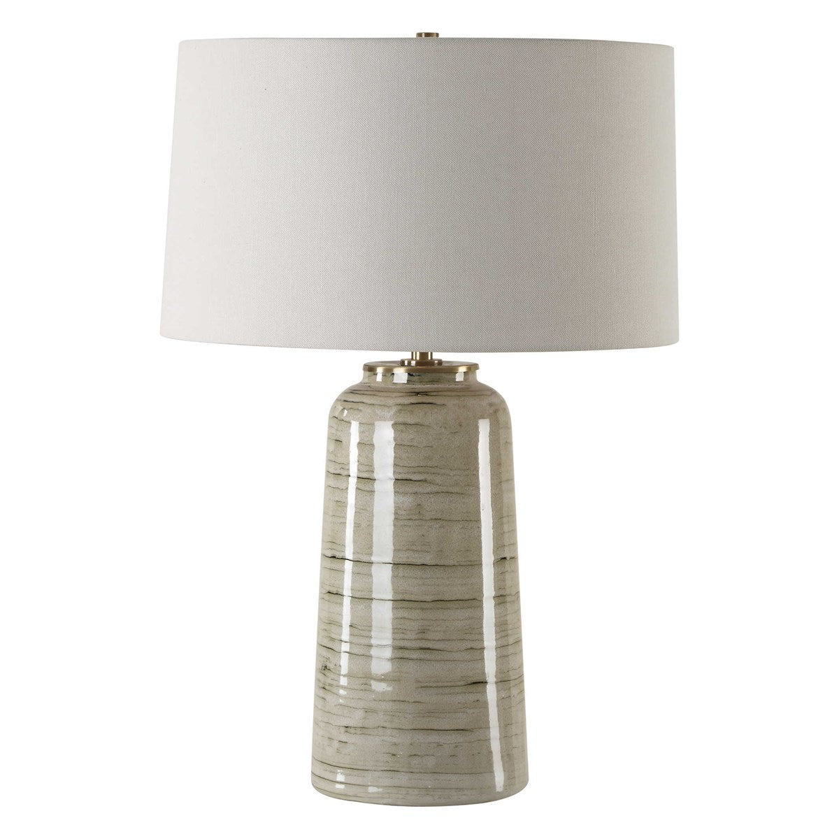 Uttermost Strata Tan Glazed Ceramic Table Lamp With White Linen Shade - Image 3