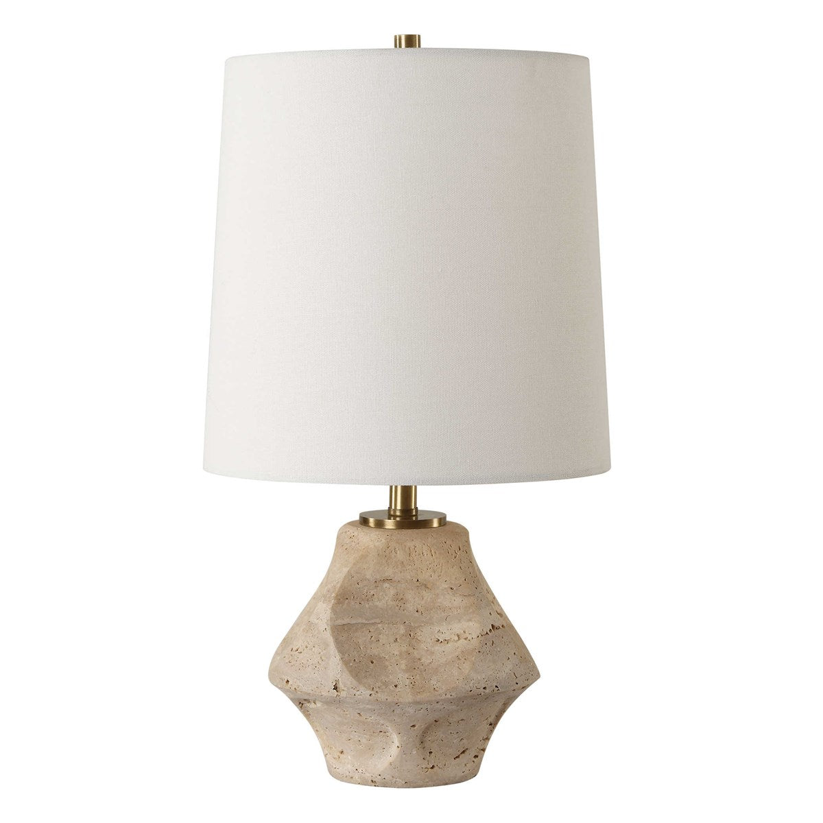 Uttermost Indent Travertine Accent Lamp With White Linen Shade - Image 2