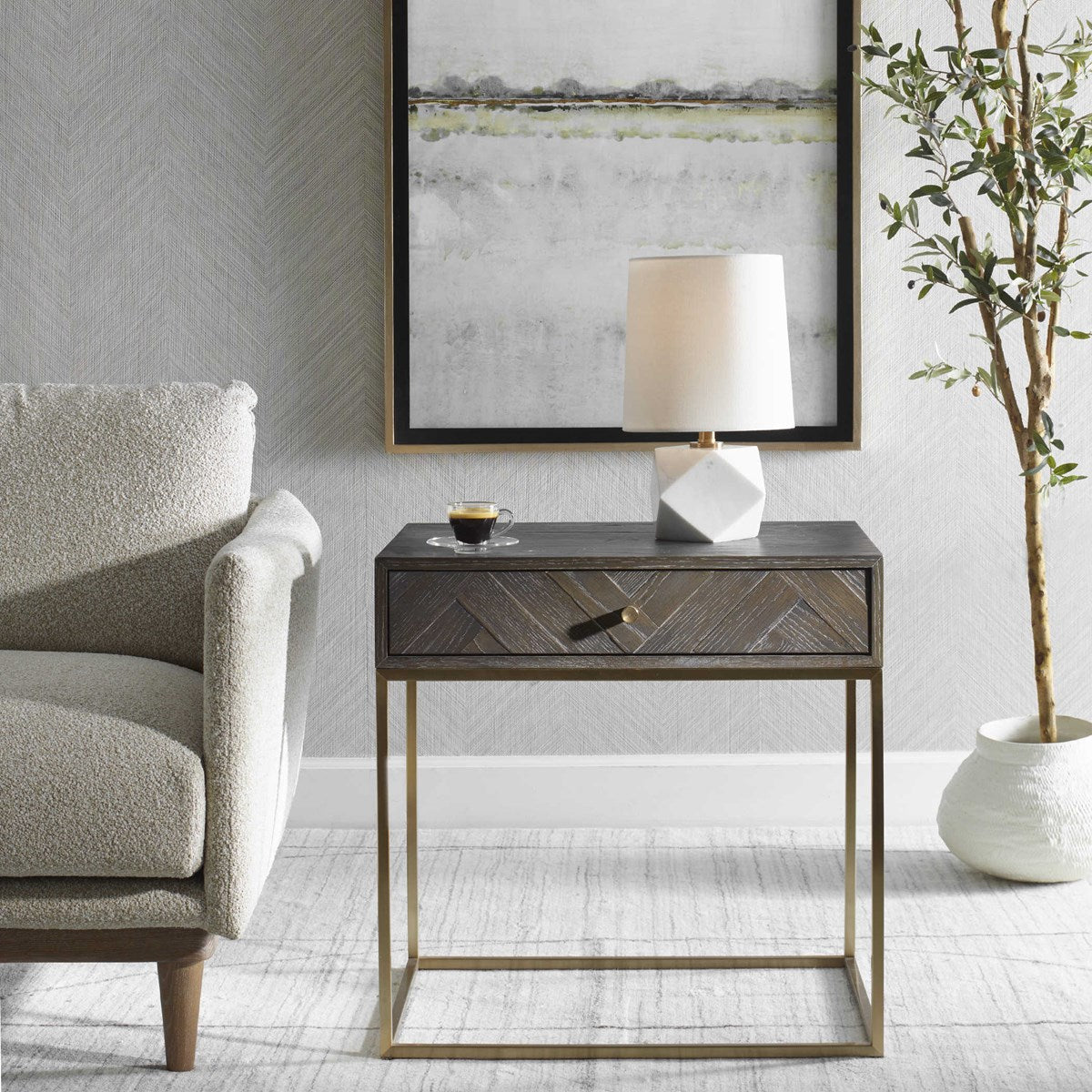 Uttermost A Cut Above White Marble Table Lamp With Linen Shade - Image 2
