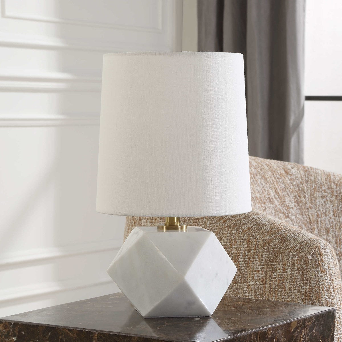 Uttermost A Cut Above White Marble Table Lamp With Linen Shade - Image 3