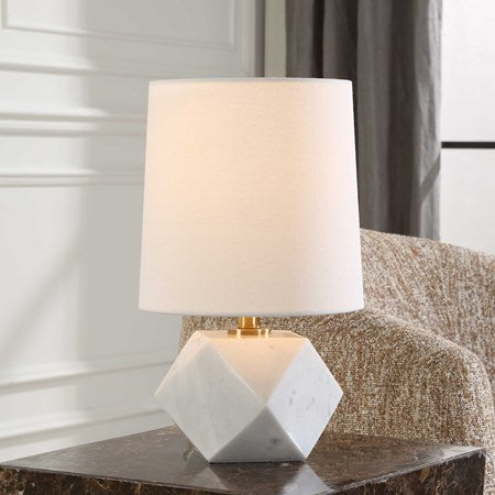 Uttermost A Cut Above White Marble Table Lamp With Linen Shade - Image 1
