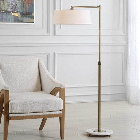 Uttermost Branch Out Antiqued Brush Brass and Marble Floor Lamp With White Linen Shade - Image 3