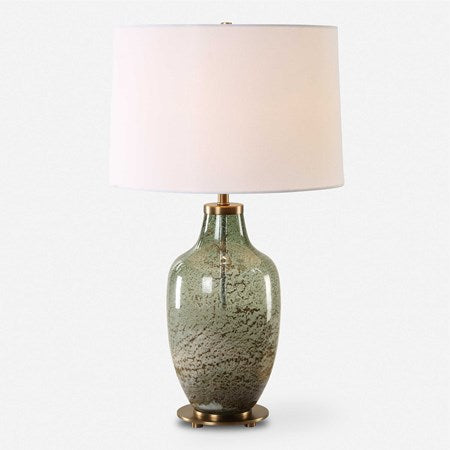 Uttermost Chianti Olive Green and Ivory Glass Table Lamp With White Linen Shade - Image 2