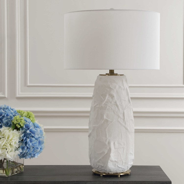 Uttermost Vida Chalk White Glazed Ceramic Table Lamp With Linen Shade - Image 1