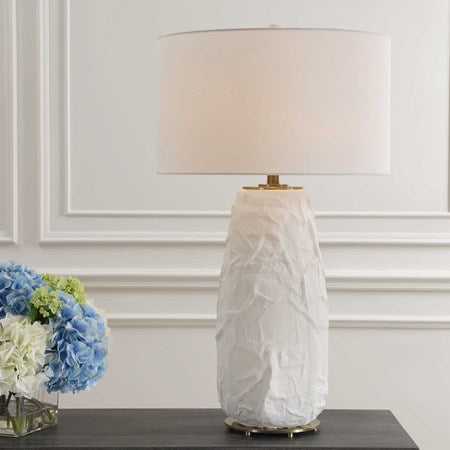 Uttermost Vida Chalk White Glazed Ceramic Table Lamp With Linen Shade - Image 3