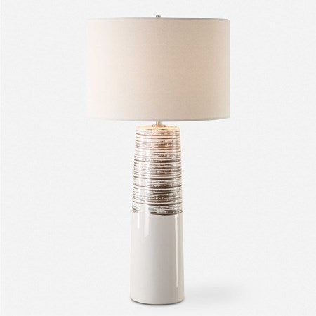 Uttermost Haven White Glazed Ceramic Table Lamp With Linen Shade - Image 2