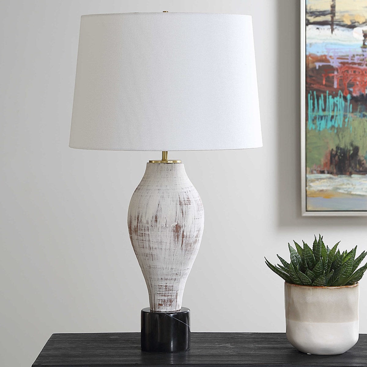 Uttermost Magdaline Porcelain Table Lamp With White Linen Shade - Image 3