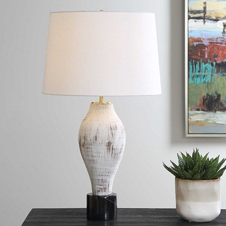Uttermost Magdaline Porcelain Table Lamp With White Linen Shade - Image 1