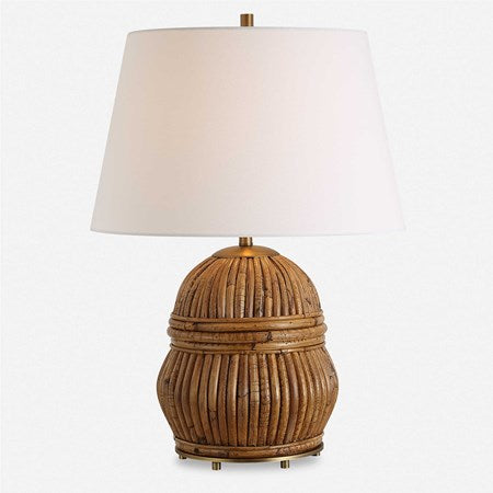 Uttermost Reed Honey Rattan Table Lamp With White Linen Shade - Image 2