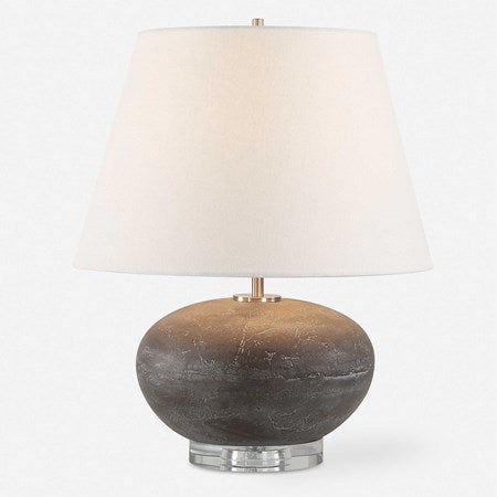 Uttermost Beckley Distressed Charcoal Glazed Ceramic Table Lamp With White Linen Shade - Image 2