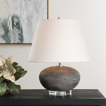 Uttermost Beckley Distressed Charcoal Glazed Ceramic Table Lamp With White Linen Shade - Image 1