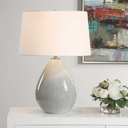 Uttermost Moray Mushroom Gray Glazed Ceramic Table Lamp With White Linen Shade - Image 3