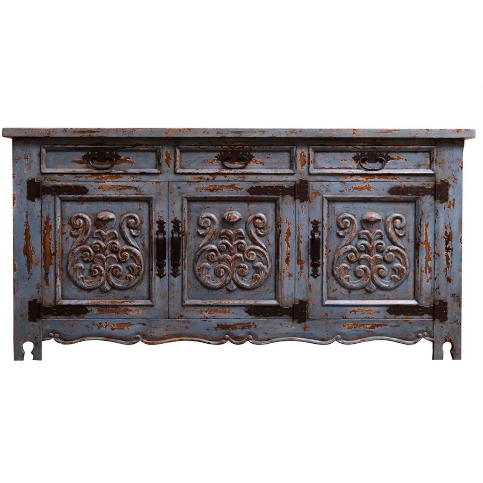 Casa Bonita Peruvian Hand-Painted Carved Wood Santa Fe Buffet - Image 1