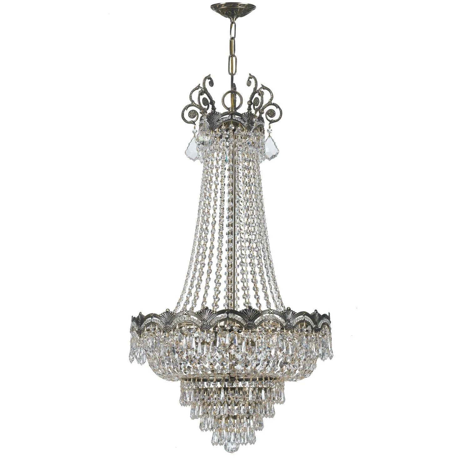 Brass Ornate Crystal Eight-Light Chandelier - Image 1
