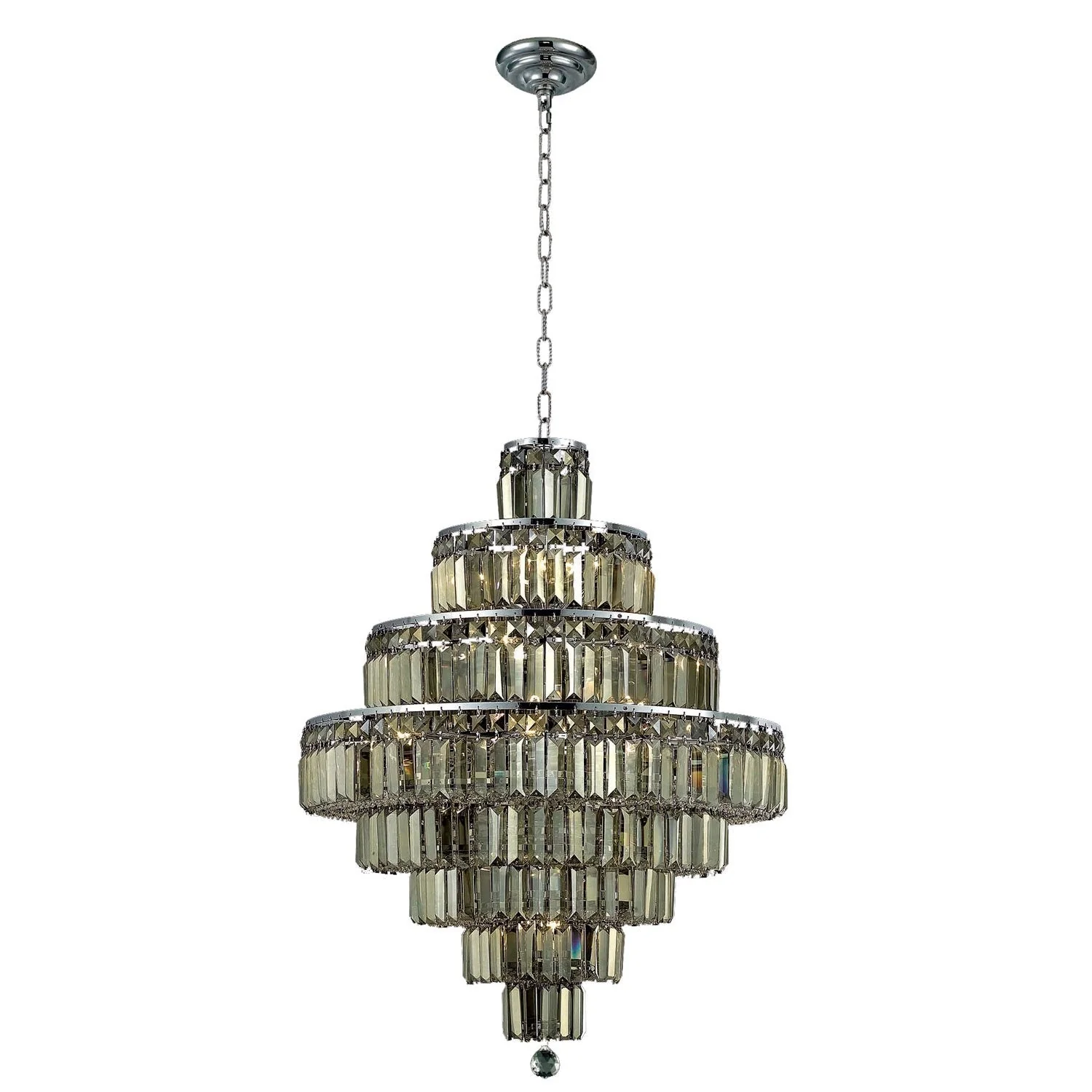 Chrome Eighteen-Light 26-Inch Eight-Tier Chandelier with Royal Cut Golden Teak Smoky Crystal - Image 1