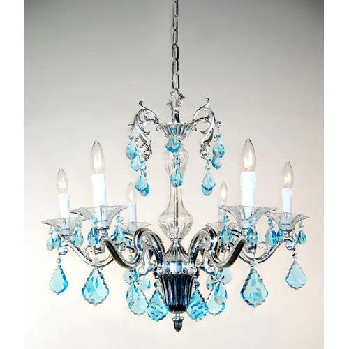 Via Firenze Silver Plate Six-Light Chandelier with Sapphire Crystal Accents - Image 1