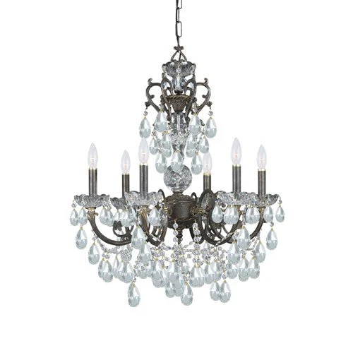 Bronze Ornate Six-Light Chandelier with Italian Crystal - Image 1