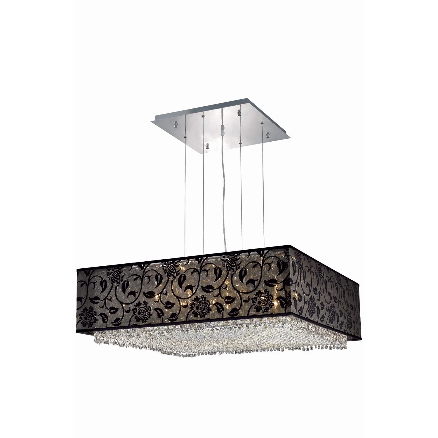 Moda Chrome 13-Light Black Shade Pendant with Golden Teak and Clear Royal Cut Crystal - Image 1