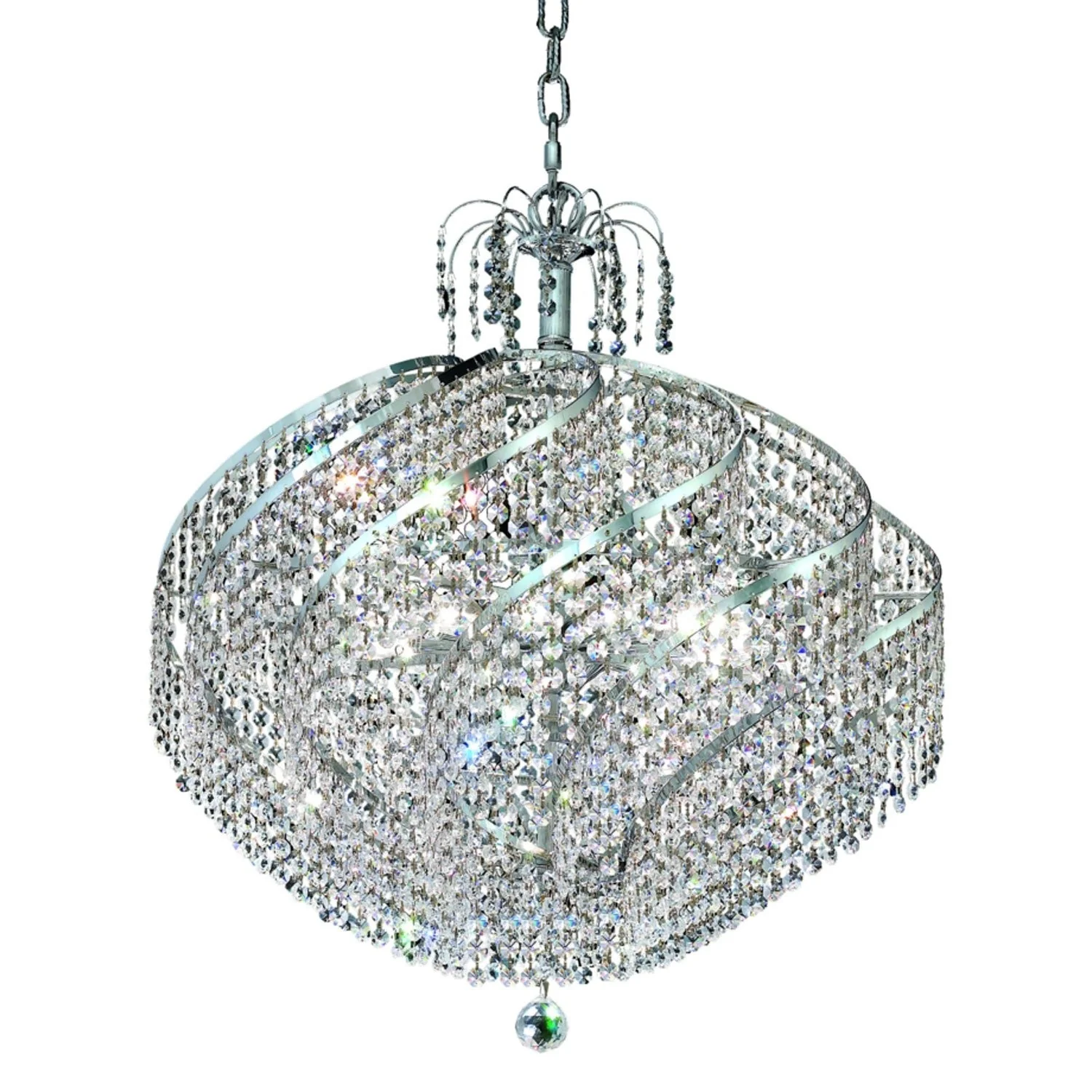 Spiral Chrome Fifteen-Light 26-Inch Pendant with Royal Cut Clear Crystal - Image 1